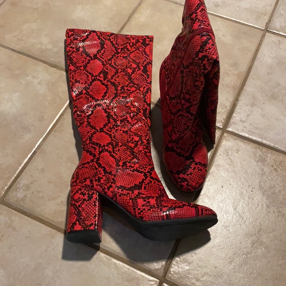 Red and black snakeskin boots